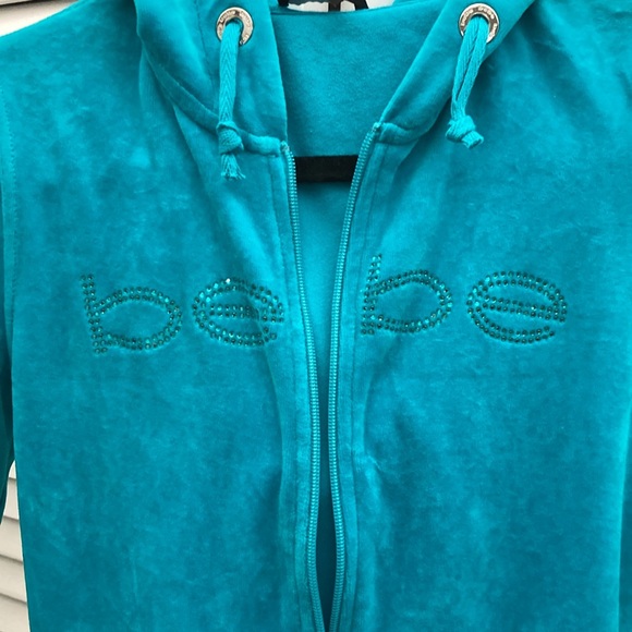 Vibrant blue green Bebe velour zip hoodie - Picture 11 of 12